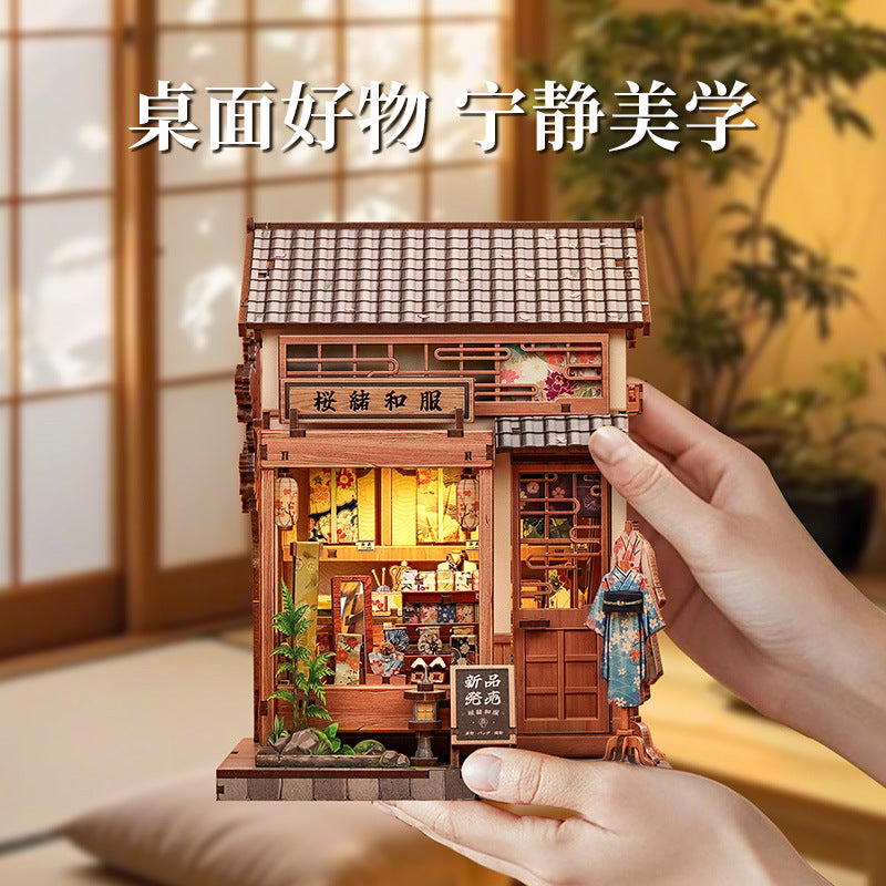 Cutebee Sakura-Ji Kimono Japanese-Style Cottage DIY Miniature Scene Assembly Model Toy Puzzle Book Stand Toy Gift