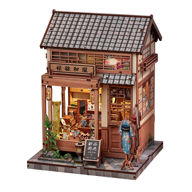Cutebee Sakura-Ji Kimono Japanese-Style Cottage DIY Miniature Scene Assembly Model Toy Puzzle Book Stand Toy Gift
