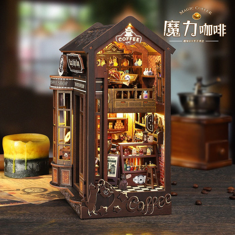 Jiate diy Cabin SL23 Magic Coffee Handmade Assembled Three-Dimensional Book Stand Model Decoration Creative Birthday Gift