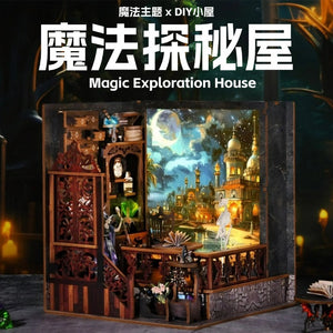 Magic Time Library DIY Cabin Book Stand Toy Ornaments Handmade Assembled Model Small House Building Blocks Gift