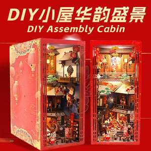 Magic Time Library DIY Cabin Book Stand Toy Ornaments Handmade Assembled Model Small House Building Blocks Gift