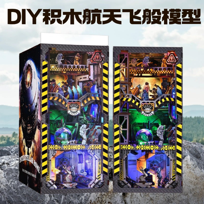 Magic Time Library DIY Cabin Book Stand Toy Ornaments Handmade Assembled Model Small House Building Blocks Gift