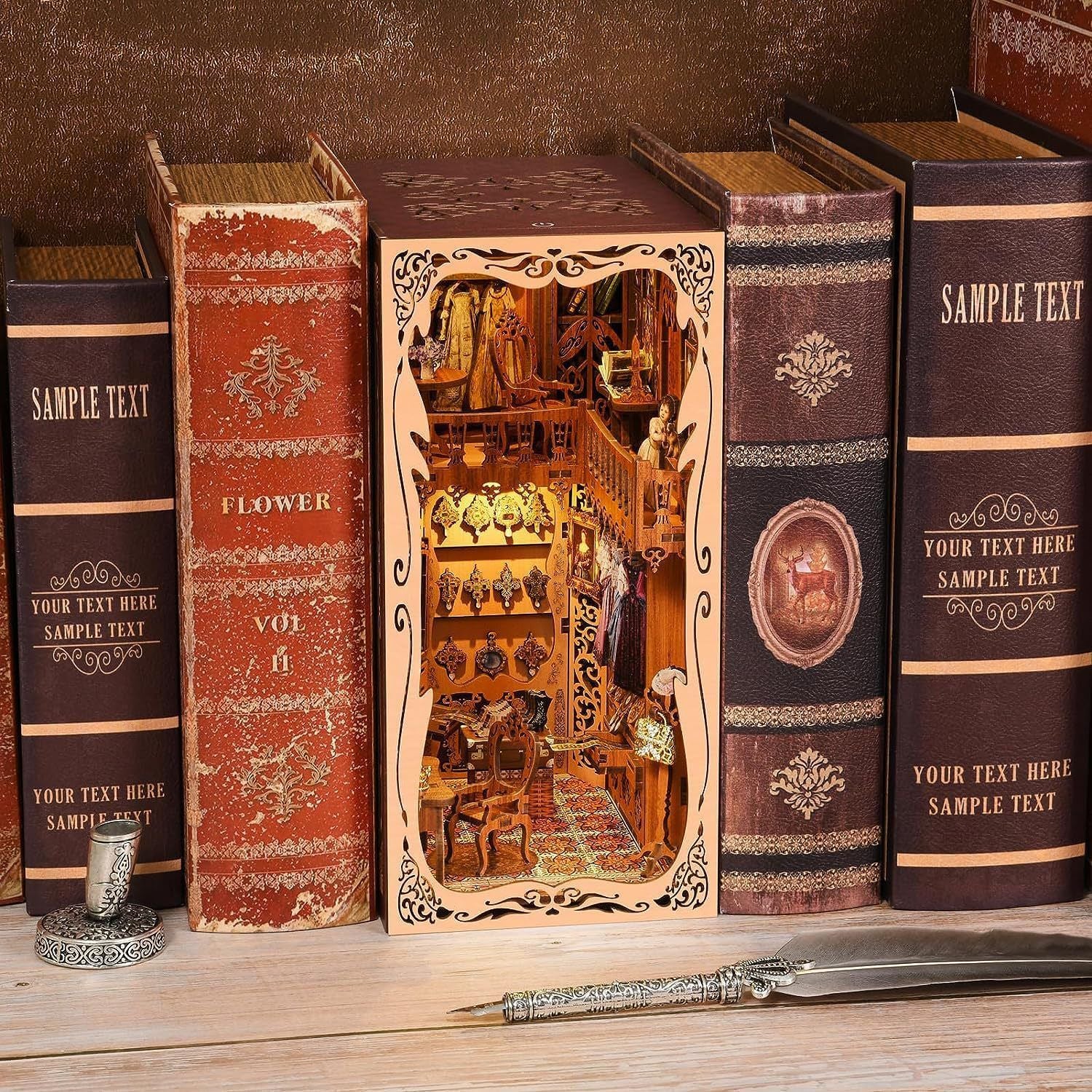 Magic Time Library DIY Cabin Book Stand Toy Ornaments Handmade Assembled Model Small House Building Blocks Gift