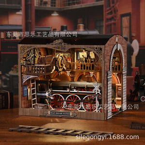 Magic Time Library DIY Cabin Book Stand Toy Ornaments Handmade Assembled Model Small House Building Blocks Gift