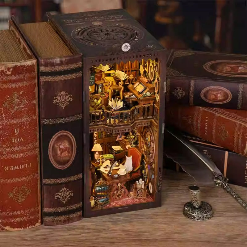 Magic Time Library DIY Cabin Book Stand Toy Ornaments Handmade Assembled Model Small House Building Blocks Gift