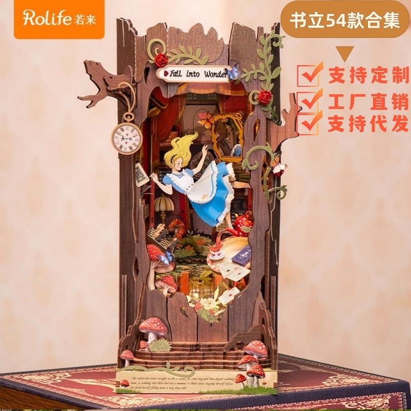 DIY Handmade Wooden Bookend Alice in Wonderland 3D Magic House Assembly Model Decoration