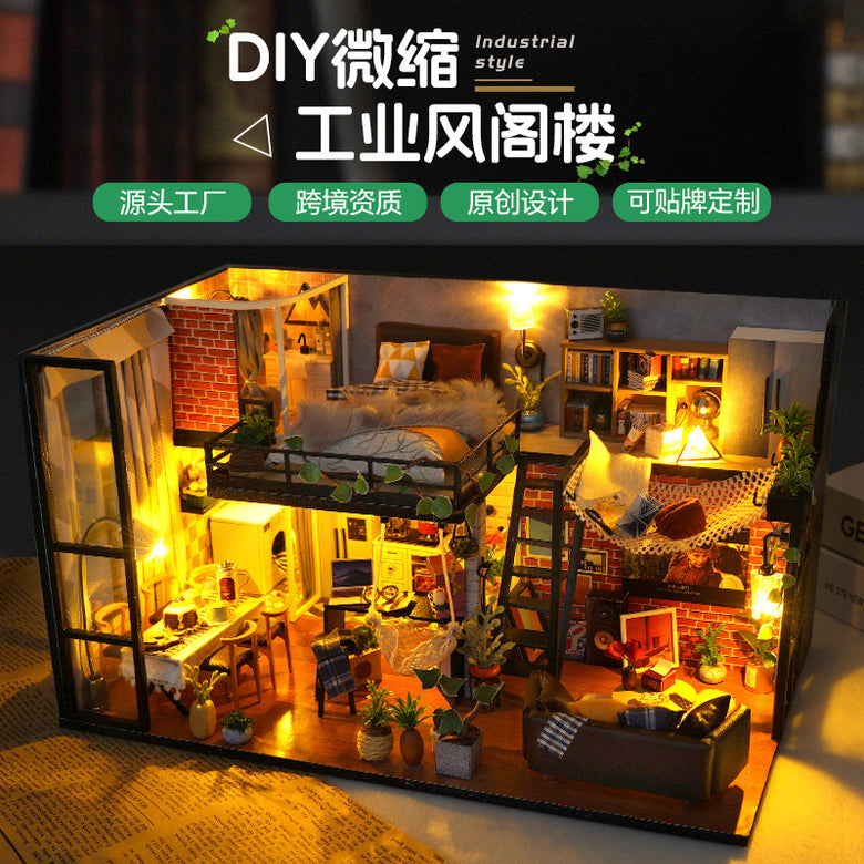 DIY Hut Handmade House Model Wooden Assembled Miniature Landscape Kidsren's Educational Toys Birthday Gift with Lights