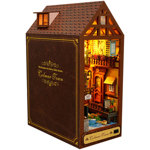 DIY Miniature Cabin Bookend Scene Building Model, Hand-Assembled 3D Puzzle, Creative Birthday Gift, Wooden