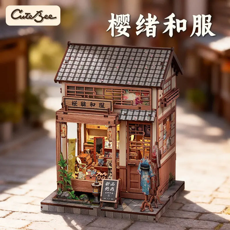 Cutebee Sakura-Ji Kimono Japanese-Style Cottage DIY Miniature Scene Assembly Model Toy Puzzle Book Stand Toy Gift