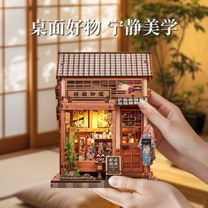 Cutebee Sakura-Ji Kimono Japanese-Style Cottage DIY Miniature Scene Assembly Model Toy Puzzle Book Stand Toy Gift