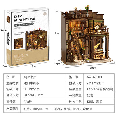 Qimeng Book Hall DIY Cottage Retro European-Style Architectural Model Hand-Assembled Miniature House Creative Toy Gift