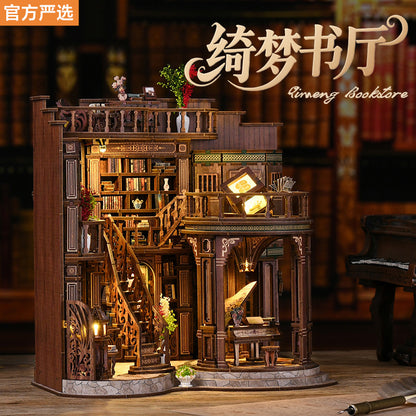 Qimeng Book Hall DIY Cottage Retro European-Style Architectural Model Hand-Assembled Miniature House Creative Toy Gift