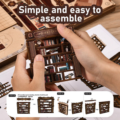 Qimeng Book Hall DIY Cottage Retro European-Style Architectural Model Hand-Assembled Miniature House Creative Toy Gift