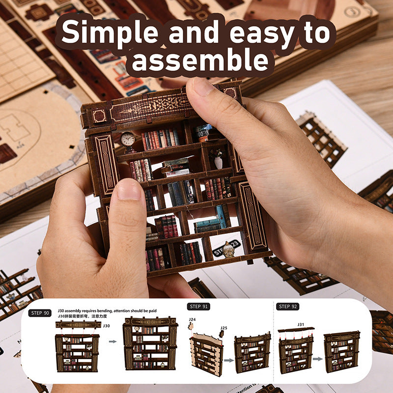 Qimeng Book Hall DIY Cottage Retro European-Style Architectural Model Hand-Assembled Miniature House Creative Toy Gift