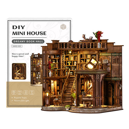 Qimeng Book Hall DIY Cottage Retro European-Style Architectural Model Hand-Assembled Miniature House Creative Toy Gift
