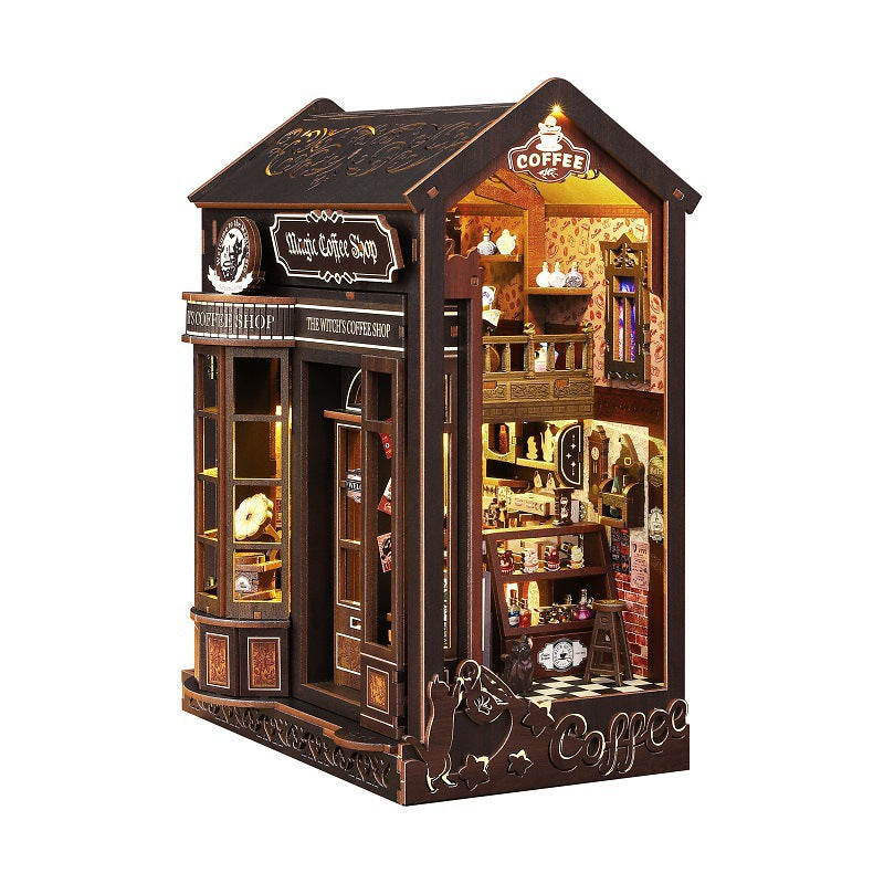 Jiate diy Cabin SL23 Magic Coffee Handmade Assembled Three-Dimensional Book Stand Model Decoration Creative Birthday Gift