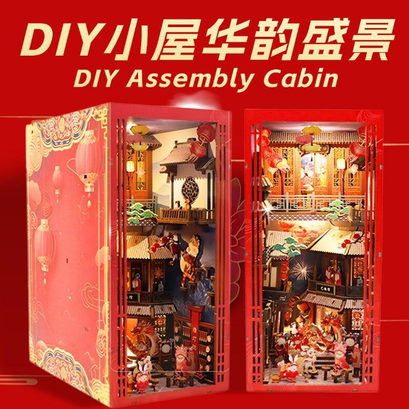 Magic Time Library DIY Cabin Book Stand Toy Ornaments Handmade Assembled Model Small House Building Blocks Gift