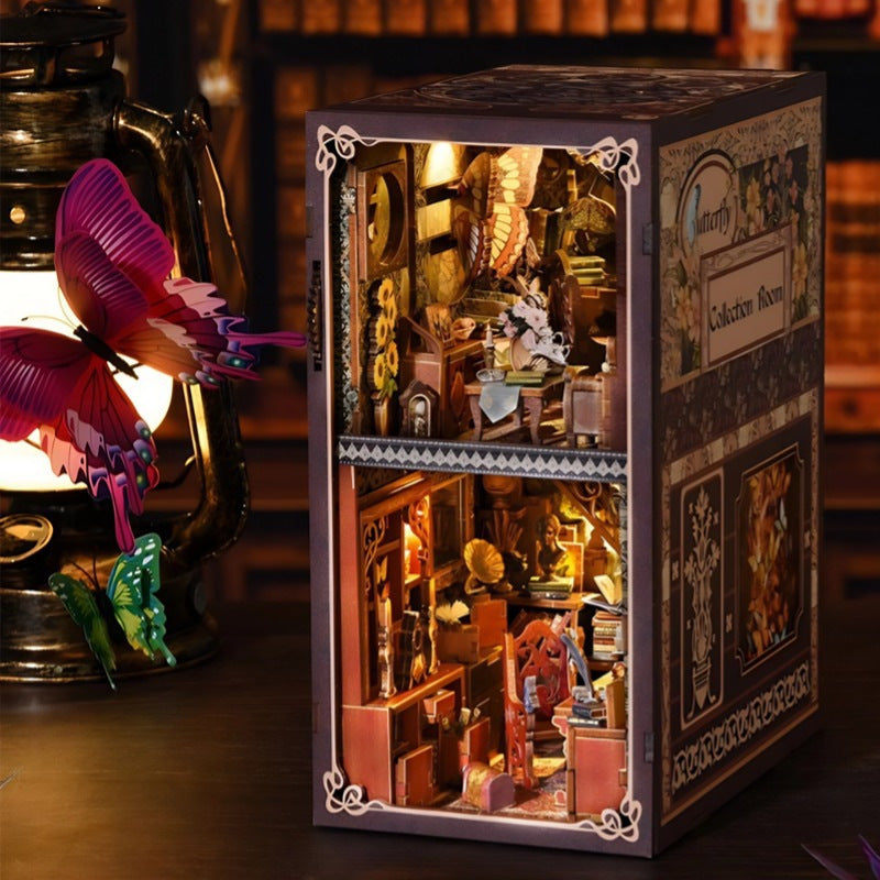 Magic Time Library DIY Cabin Book Stand Toy Ornaments Handmade Assembled Model Small House Building Blocks Gift