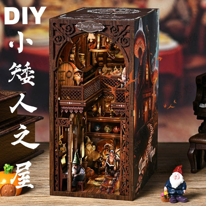 Magic Time Library DIY Cabin Book Stand Toy Ornaments Handmade Assembled Model Small House Building Blocks Gift