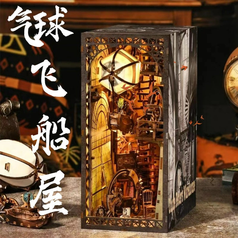 Magic Time Library DIY Cabin Book Stand Toy Ornaments Handmade Assembled Model Small House Building Blocks Gift