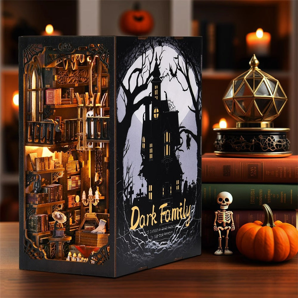 Magic Time Library DIY Cabin Book Stand Toy Ornaments Handmade Assembled Model Small House Building Blocks Gift