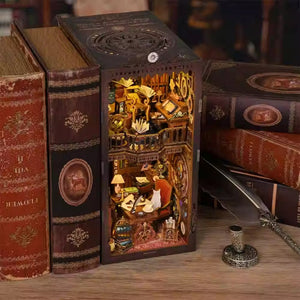 Magic Time Library DIY Cabin Book Stand Toy Ornaments Handmade Assembled Model Small House Building Blocks Gift
