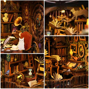 Magic Time Library DIY Cabin Book Stand Toy Ornaments Handmade Assembled Model Small House Building Blocks Gift