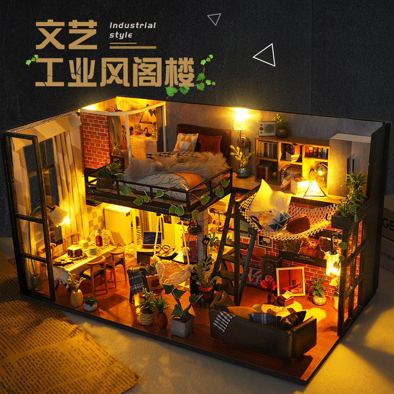 DIY Hut Handmade House Model Wooden Assembled Miniature Landscape Kidsren's Educational Toys Birthday Gift with Lights
