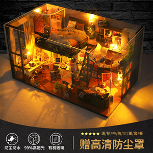 DIY Hut Handmade House Model Wooden Assembled Miniature Landscape Kidsren's Educational Toys Birthday Gift with Lights