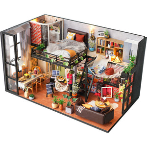 DIY Hut Handmade House Model Wooden Assembled Miniature Landscape Kidsren's Educational Toys Birthday Gift with Lights
