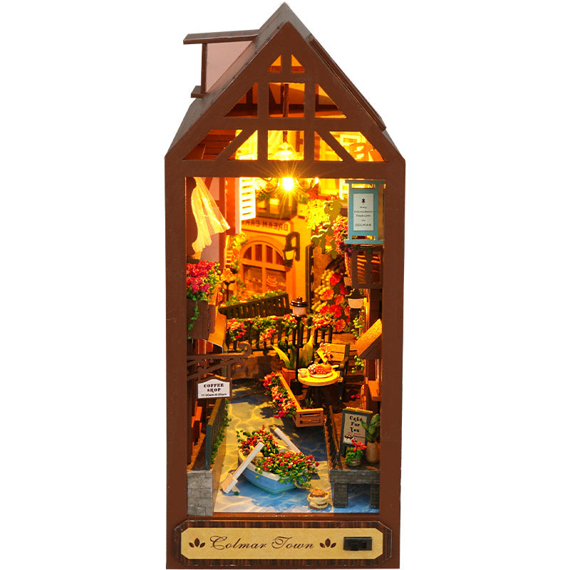 DIY Miniature Cabin Bookend Scene Building Model, Hand-Assembled 3D Puzzle, Creative Birthday Gift, Wooden