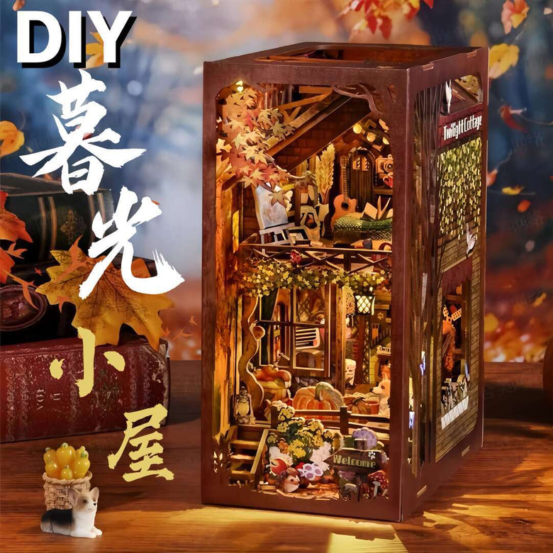 Sile Twilight Cottage Bookend Model DIY Cottage Handmade Assembly Toy Wooden Building Blocks 3D Puzzle Gift