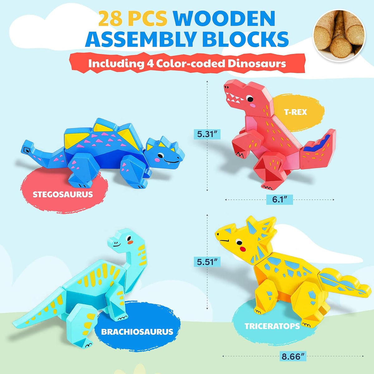 Magnetic Wooden Dinosaur Building Toys for Toddlers