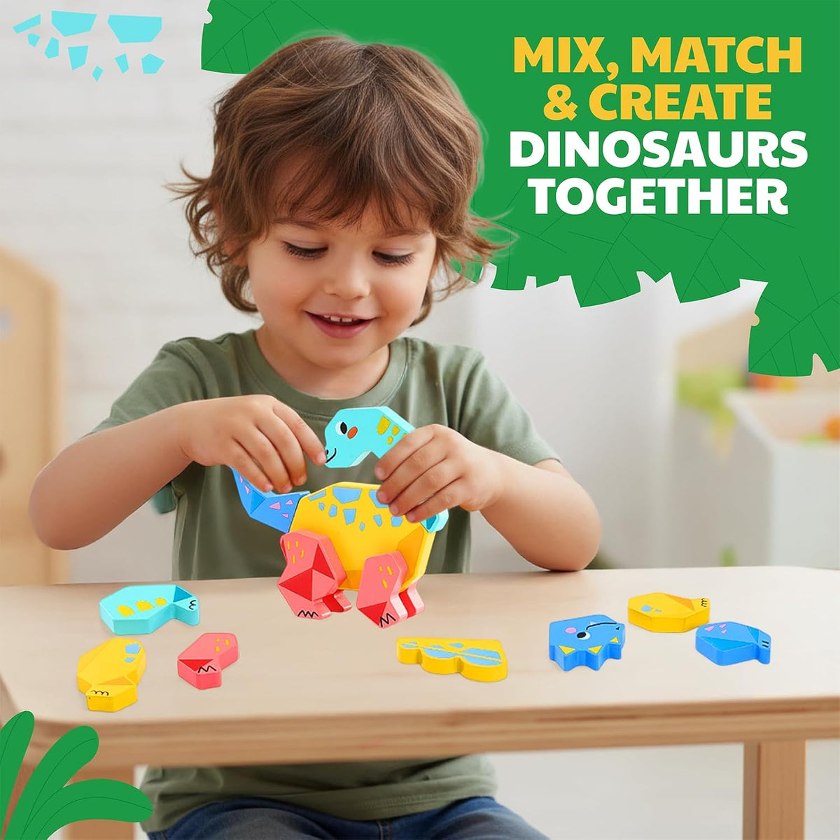 Magnetic Wooden Dinosaur Building Toys for Toddlers