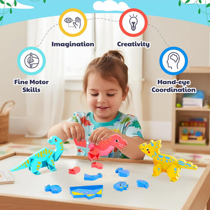 Magnetic Wooden Dinosaur Building Toys for Toddlers