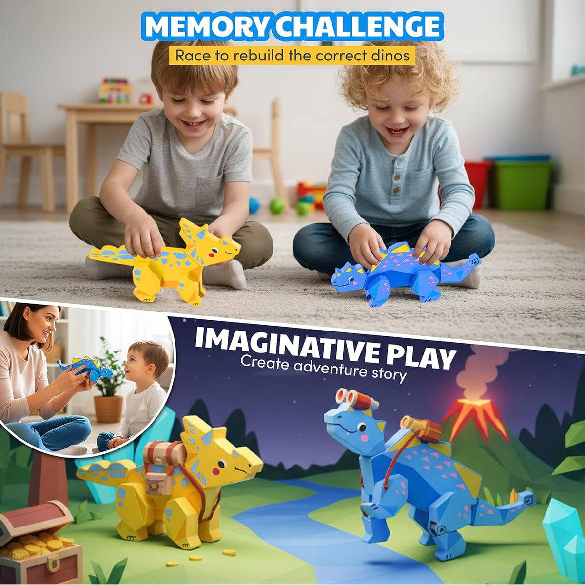 Magnetic Wooden Dinosaur Building Toys for Toddlers